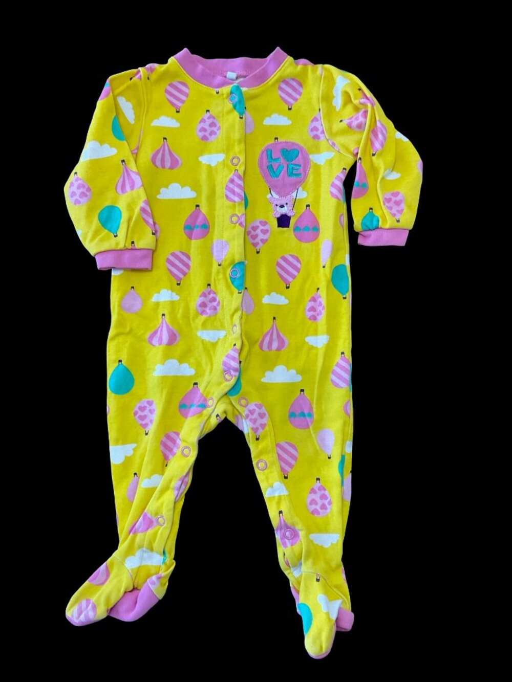 👣 5/$25 - Yellow/Pink Hot Air Balloon Print Sleeper w/ Applique
